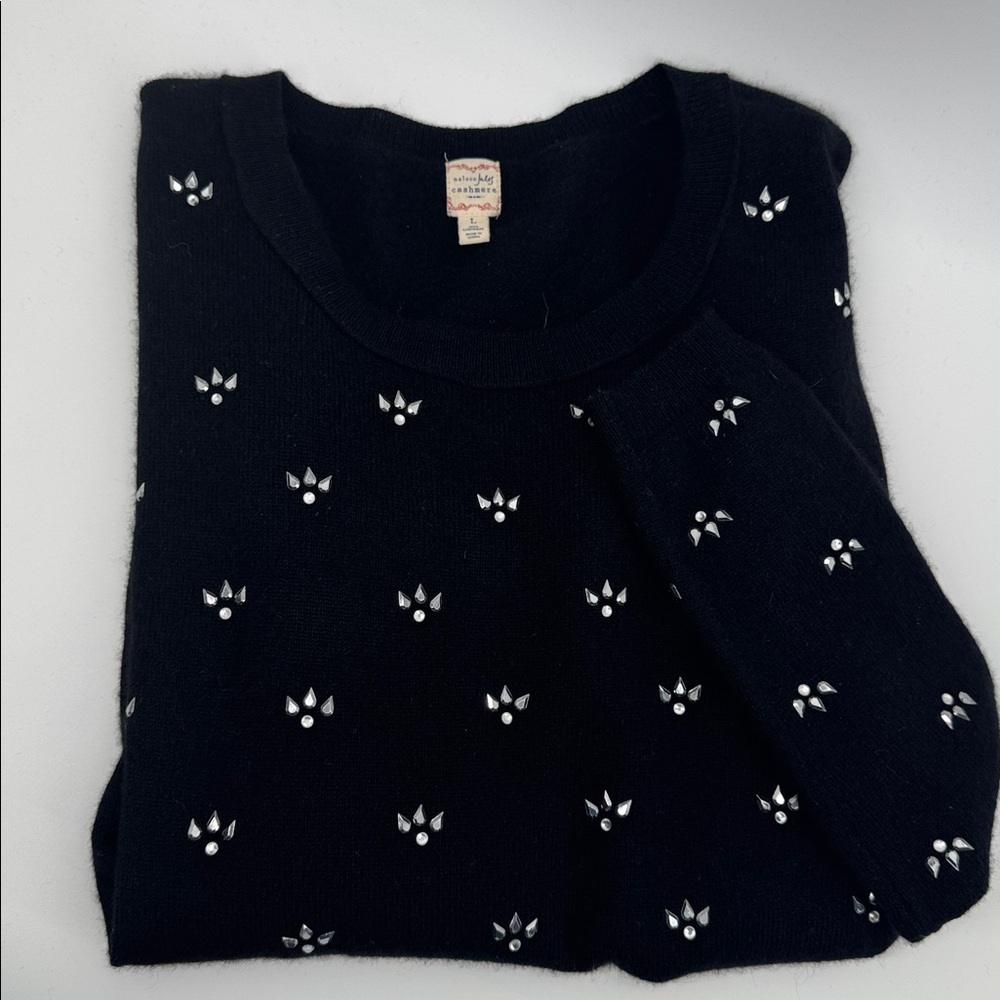 Maison Jules 100% Cashmere Black Sparkly‎ Scoop Neck Sweater Large - Picture 2 of 8
